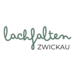 Logo: Schrift in grün "lachfalten", darunter in schwarz "Zwickau"