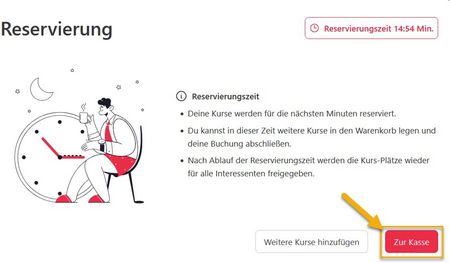 Screenshot Buchungssystem des Hochschulsport - Zur Kasse