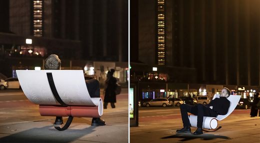 Foto: Vorschaubild: Master-Abschlussarbeit "Rest on Risk" von Wilhelm Reichel, 2021, designter Schaukelstuhl nächtens in einer Stadt