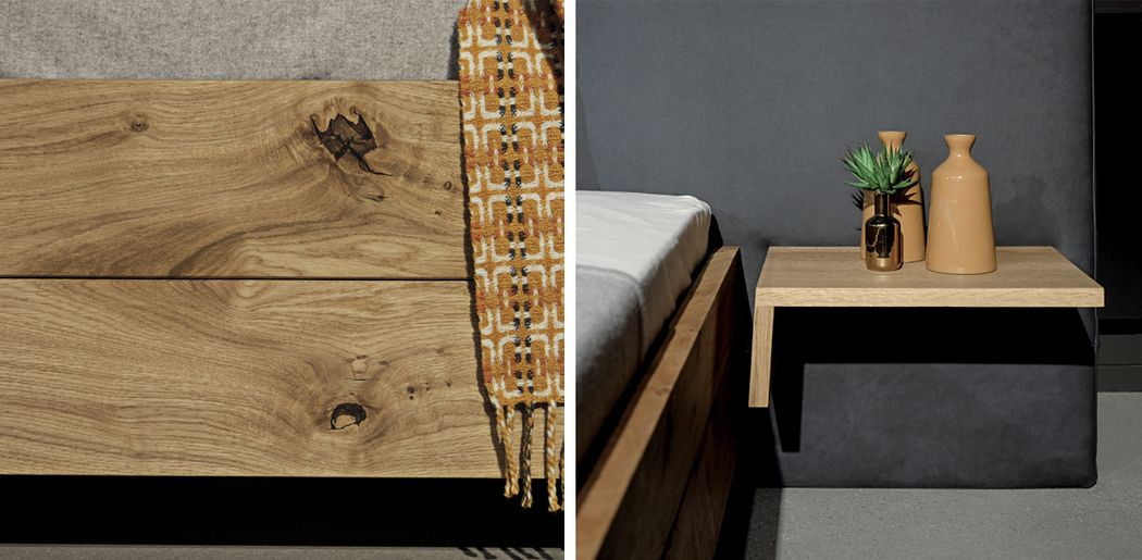 Foto: Bachelor-Abschlussarbeit "TM 01" von Toni Matthes, 2019, Bettkonstruktion, Details und Nachttisch