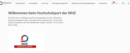 Screenshot Buchungssystem des Hochschulsport - Startseite