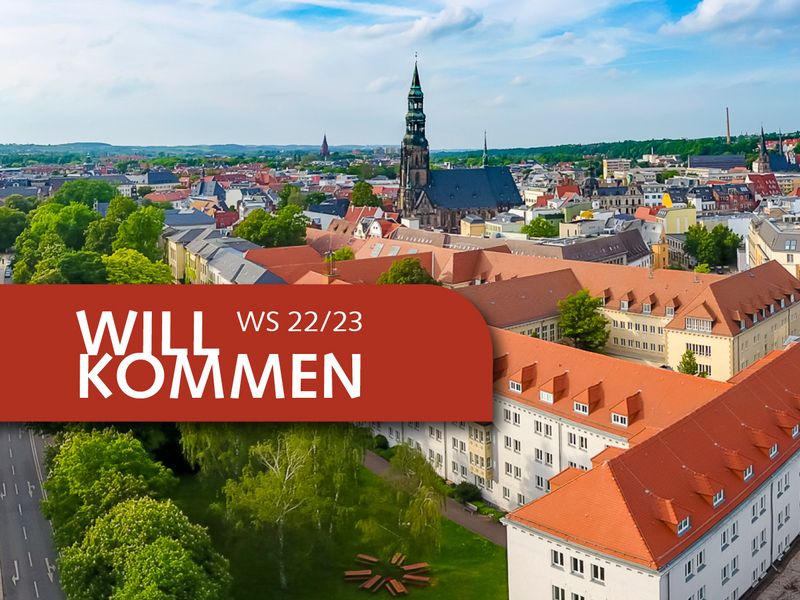 Ansicht Campus Innenstadt von oben im Hintergrund Häuser der Stadt Zwickau und Dom