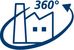 Logo: Gebäude mit Pfeilkreis und Beschriftung 360°