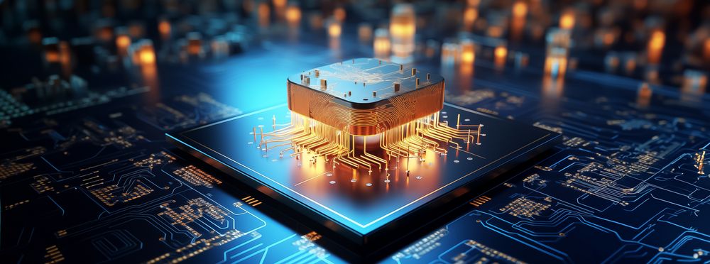 Image: Technology concept for artificial intelligence for digitization and machine learning connected to an electronic circuit board, source: AdobeStock/GreenOptix