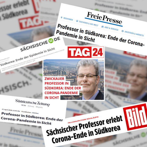 Foto: Collage. Mehrere Presseauszüge. Thema: Prof. Wrobel in Südkorea.