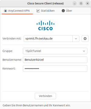 Serveradresse + Benutzerdaten eintragen Cisco Secure Client