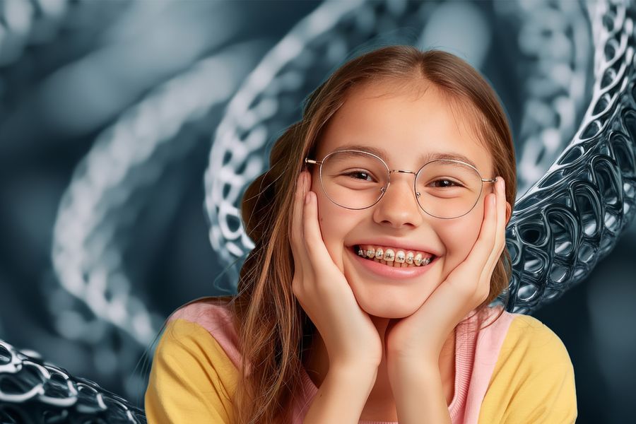 Symbolbild: Kind mit Brille und Zahnspange