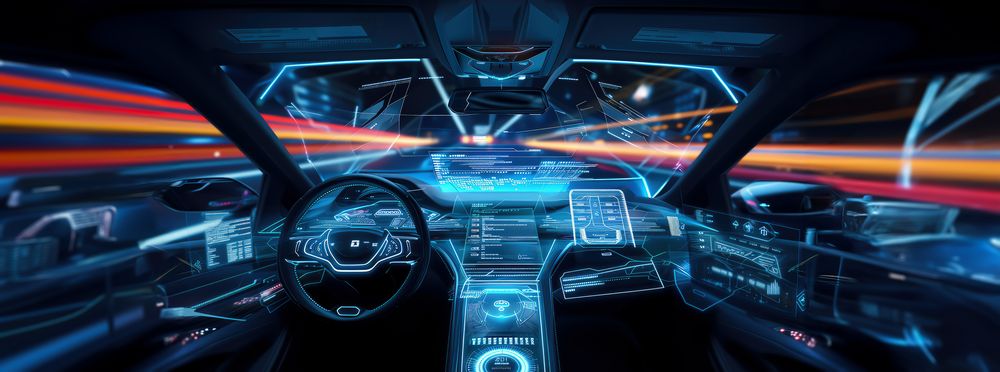Image: Autonomous futuristic car dashboard concept with HUD and hologram screens and infotainment system, source: Adobestock/thejokercze