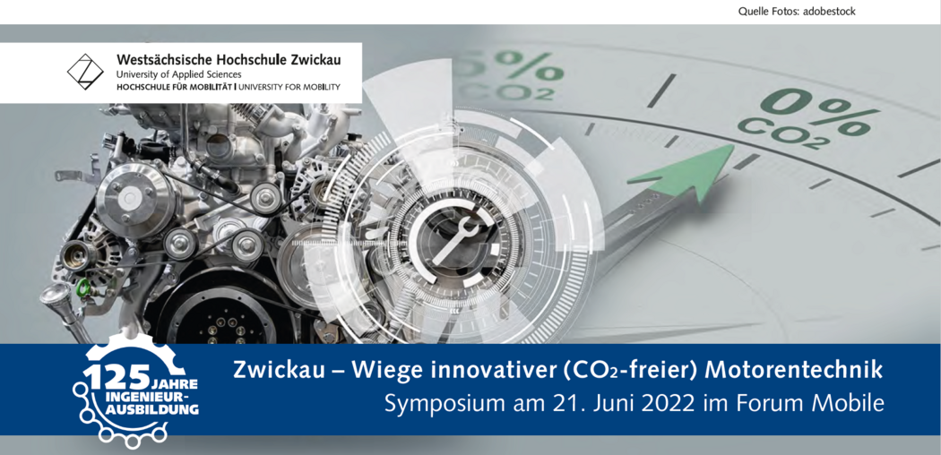 Titelgrafik Symopsium Motor mit 0% CO2-Ausstoß. Quelle Fotos: adobestock