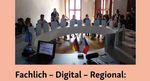 Buchcover, Ausschnitt mit Bild: Menschen sitzen an einem runden Tisch. Im Vordergrund ein Laptop und Tischfahnen von Deutschland und Tschechien.