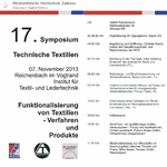 PDF: Flyer mit Programm zum 17. Reichenbacher Symposium „Technische Textilien“ zum Thema: Funktionalisierung von Textilien - Verfahren und Produkte.