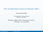 PDF: Vortrag. Titel: Über das Benfordsche Gesetz der führenden Ziffern.