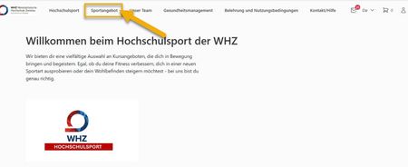 Screenshot Buchungssystem des Hochschulsport - Zur Seite der Angebote