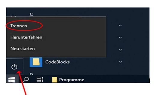 Screenshot: Anleitung. Fernverbindung zu Rechnerkabinett - Verbindung trennen