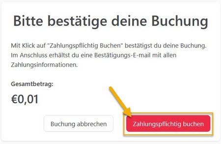 Screenshot Buchungssystem des Hochschulsport - Zahlungspflichtig buchen
