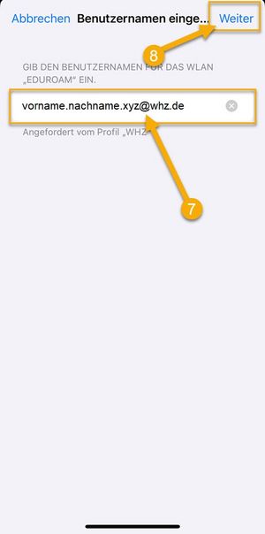 Screenshot - WLAN Konfiguration Apple iOS, Schritt 7 und 8
