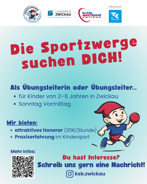 Flyer zur Übungsleitersuche Sportzwerge Zwickau