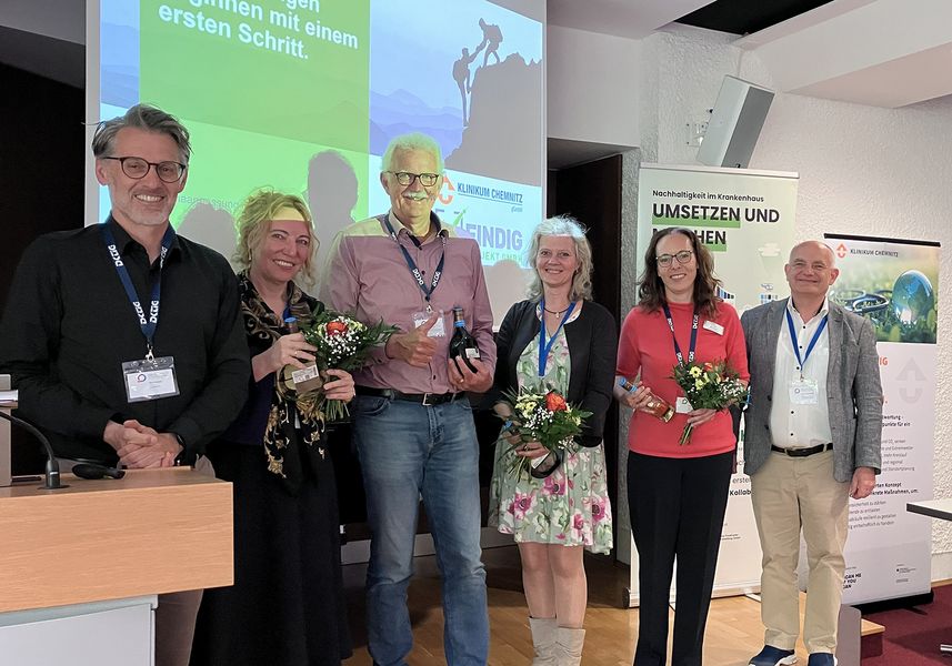 Foto (v.l.n.r.): René Schubert (DKTIG Leipzig), Sabine Wiesmann (Findig Projekt GmbH Dresden), Thomas Voß (LWL-Kliniken Münster und Lengerich), Sandra Schubert (Klinikum Chemnitz), Adina Oppitz (Rudolf Virchow Klinikum Glauchau) und Prof. Dr. René Schubert (WHZ). (Foto: GPW/WHZ)