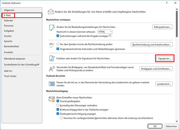 Bild zur Anpassung der Signatur in Outlook.