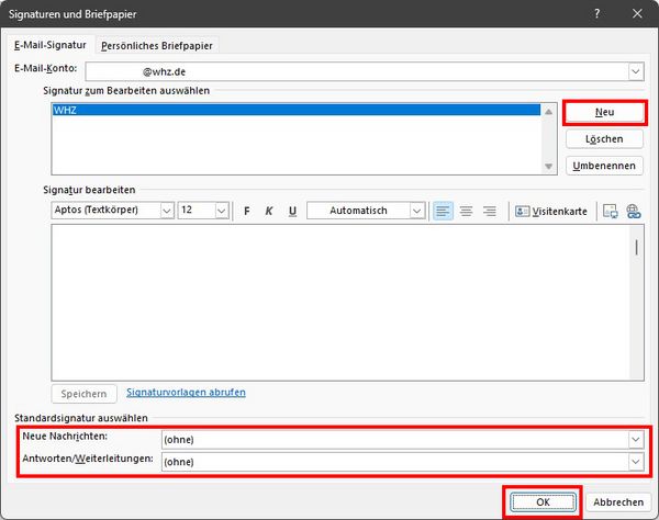 Bild zur Anpassung der Signatur in Outlook.