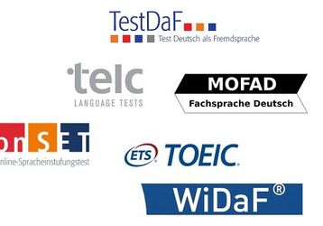 Bild: Darauf die Logos verschiedener lizenzierter Sprachtest´s.