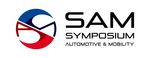 Grafik: das Logo zeigt links einen Kreis mit blauen und roten Elementen, rechts steht SAM Symposium