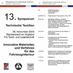 PDF: Flyer für das 13. Reichenbacher Symposium „Technische Textilien“ zum Thema: Innovative Materialien und Verfahren für das Fahrzeuginterieur.