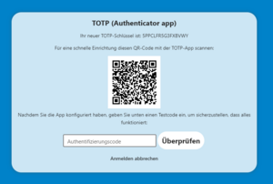 Screenshot: Zwei-Faktor-Authentifizierung - Schritt 3 = QR-Code einscannen
