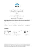 Akkreditierungsurkunde der ASIIN für den Studiengang "Internet of Things and Smart Systems"
