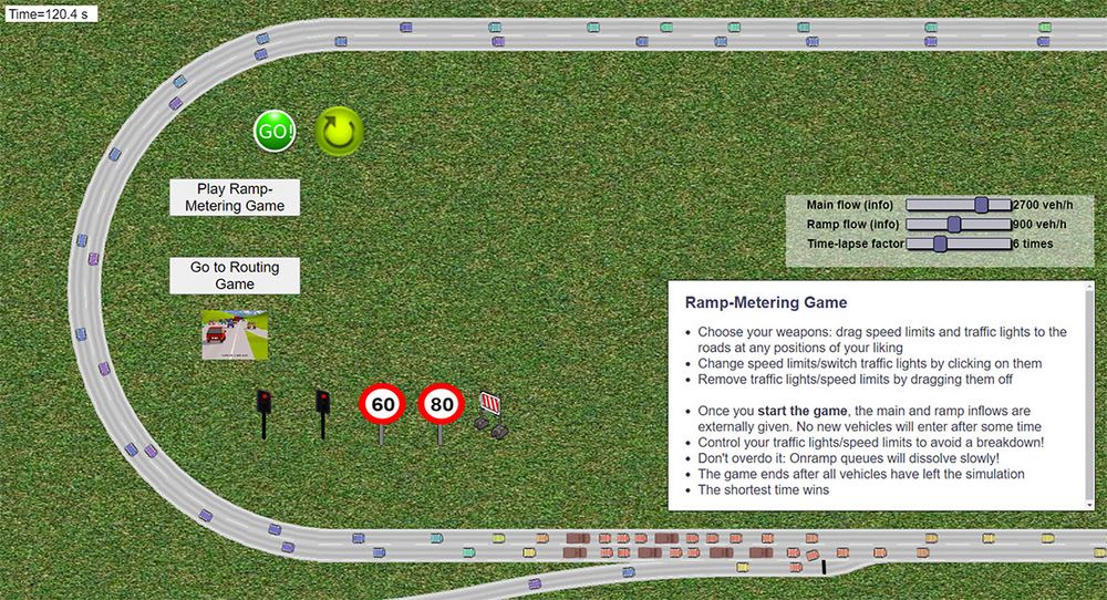 Computer-Screenshot einer grauen Straße mit PKW als Stausimulation
