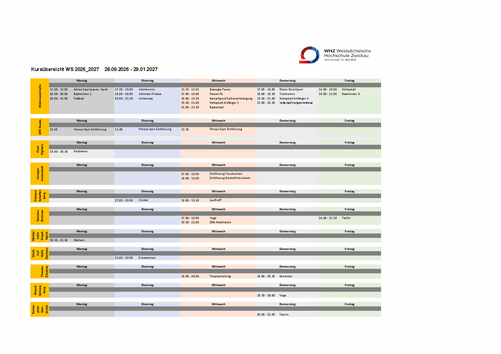 Kursplan Wintersemester