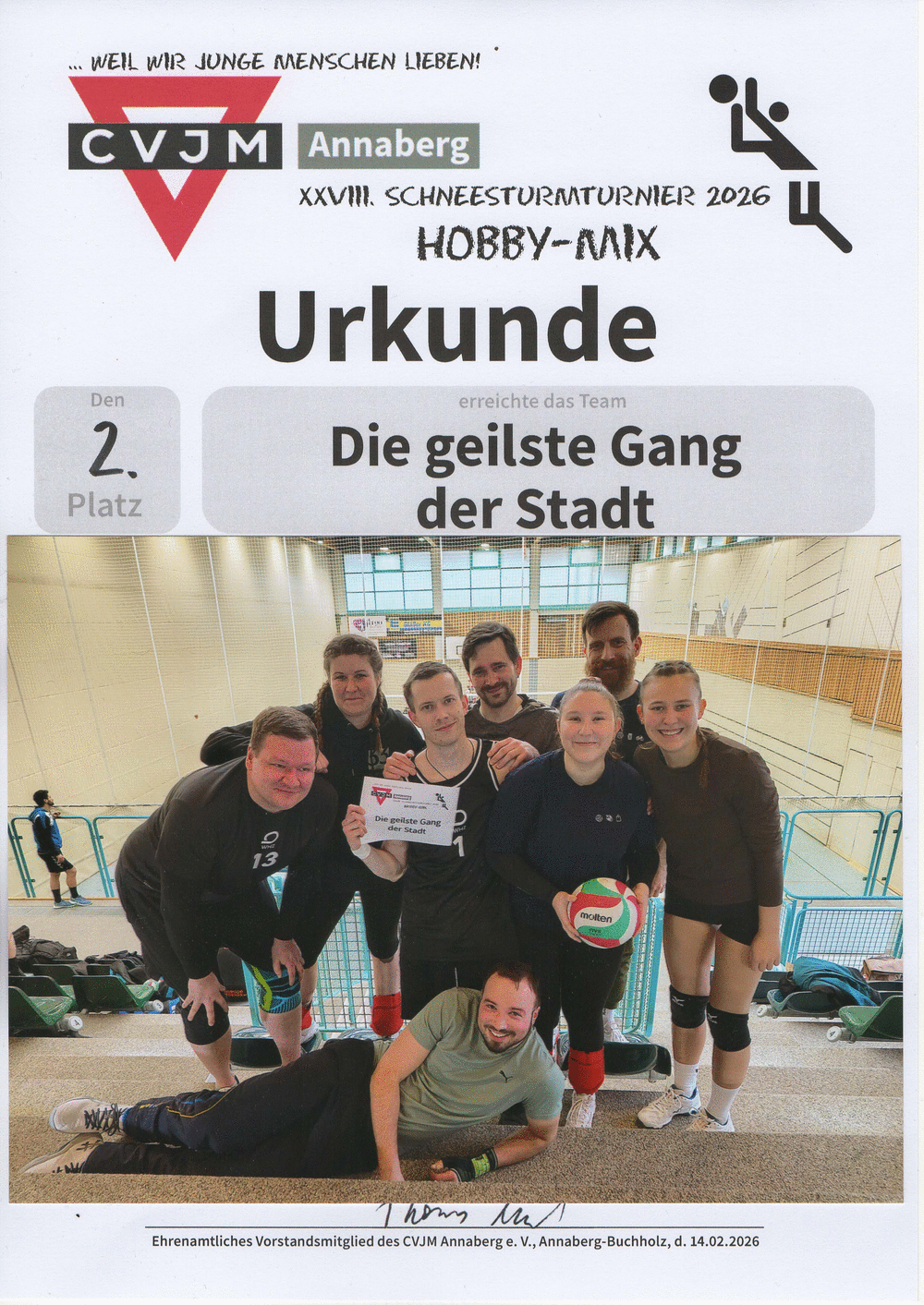 Urkunde unserer Volleyballmannschaft Mixed