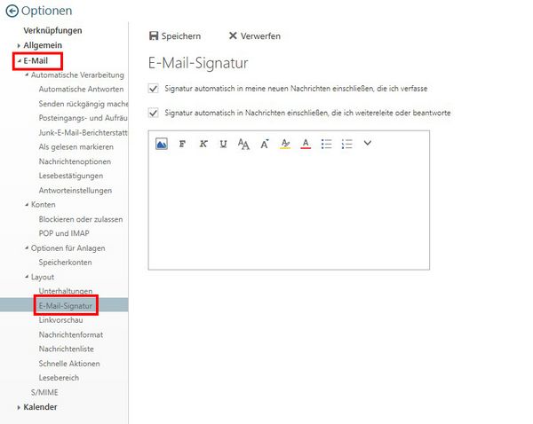 Bild zur Anpassung der Signatur in OWA