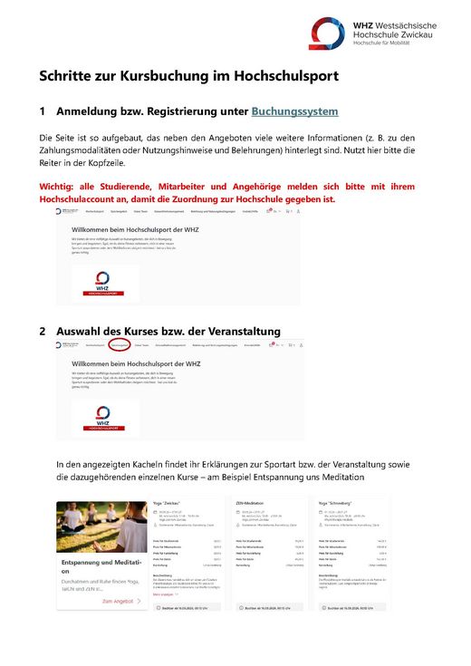 Schritte zur Buchung eines Sportkurses