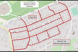 Die Quartierkarte aus dem Crimmitschauer bezikt mit rot hervorgehobenen Straßen