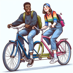 Grafik: zwei Menschen sitzen auf einem Tandem 