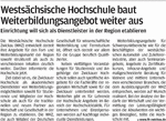 Freie Presse: Westsächsische Hochschule baut Weiterbildungsangebot weiter aus
