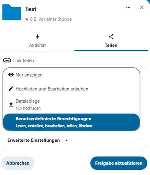 Screenshot: Öffentliche Links