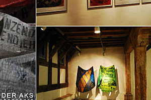 Fotocollage: 3 Bilder. Ausstellung in Erfurter Galerie Waidspeicher