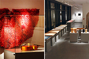 2 Fotos: Blick in die Galerie Angewandte Kunst in Schneeberg.