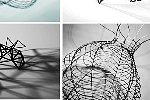 Fotocollage: 4 Bilder. Ausstellung LINIE KÖRPER RAUM