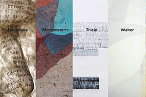 Fotocollage: 4 Bilder. Die Ausstellung stellt ein Spektrum unterschiedlicher Sichtweisen auf das Medium PAPIER vor.