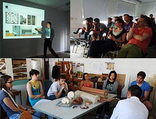 3 Fotos: Gastdozent doziert vor Studierenden.