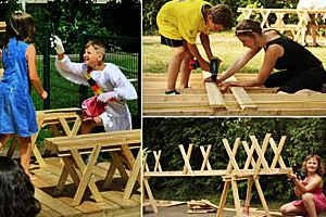 Fotocollage: Impressionen vom Projekt des Arbeitersamariterbundes Zwickau e.V. in Zusammenarbeit mit der Studienrichtung Holzgestaltung der Angewandten Kunst Schneeberg