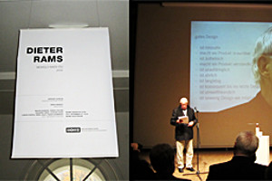 Das Foto zeigt Dieter Rams mit der aktuellen Schneeberger Image-Broschüre