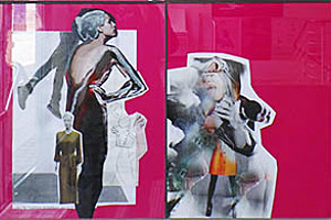 Fotoreihe: 2 Bilder. Ausstellung ELEMENTARY auch nachts offen. Projektraum Chemnitzer Künstlerbund, 09111 Chemnitz, Moritzstraße 19