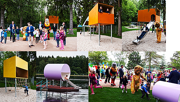 Fotocollage: Neuer Spielplatz am Strandbad Filzteich in Schneeberg eröffnet