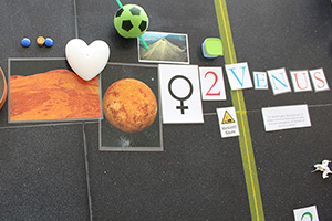 Foto: Verschiedene Bilder und Gegenstände auf dem Boden kunstvoll zusammengelegt.