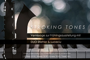 Plakat: Vorschau Eröffnung der Frühlingsausstellung primavera, Livekonzert Sascha Stiehler und Antonio Lucaciu