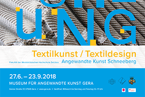 Plakat (Auszug): Ausstellung Tuchfühlung. Textilkunst/Textildesign. Angewandte Kunst Schneeberg.